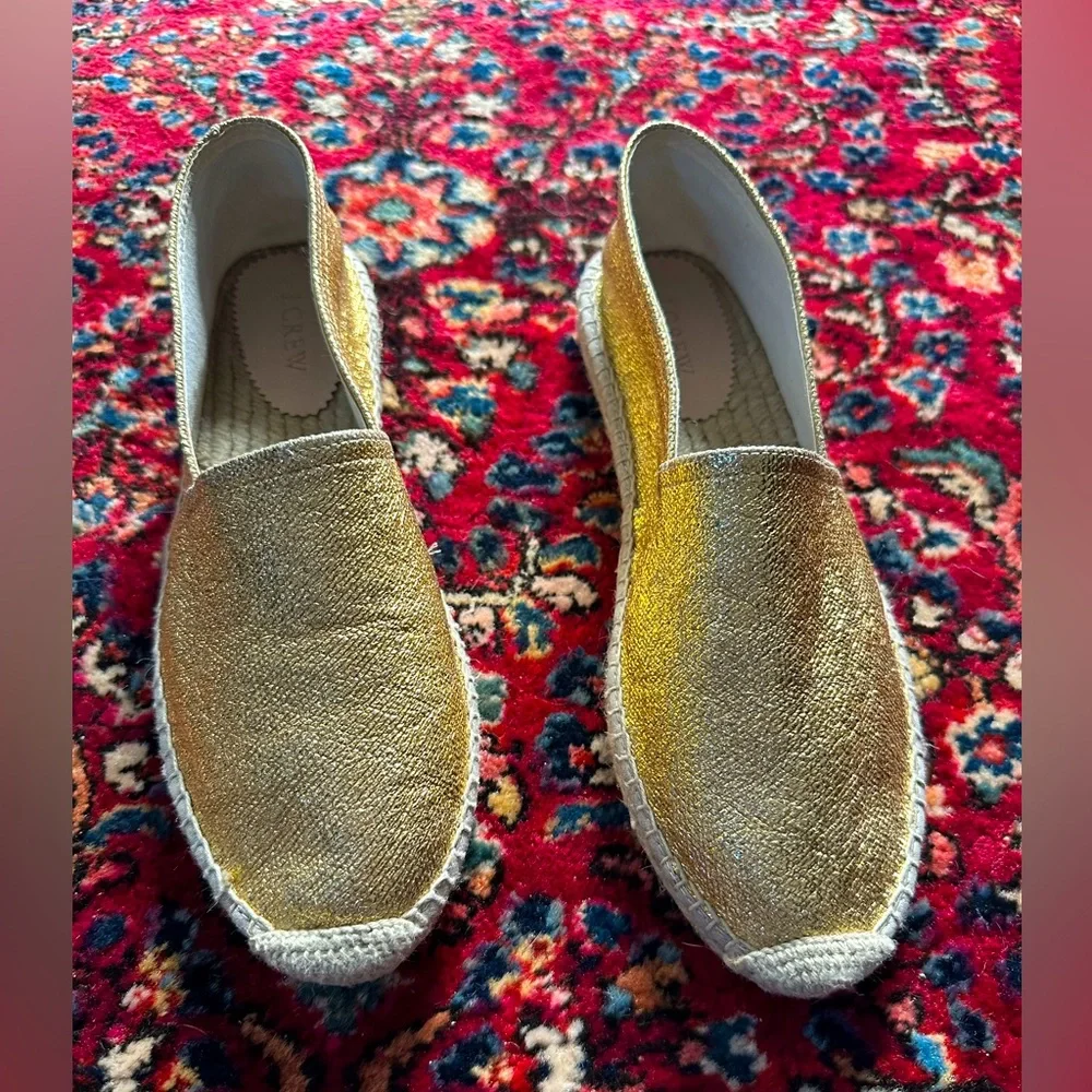 NWT‎ JCREW Made-in-Spain espadrille flats in metallic canvas sz 10.5
